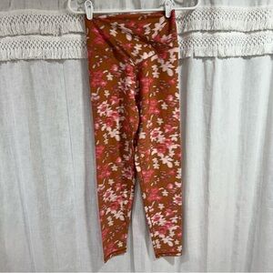 Aerie OFFLINE Brown Pink Floral Crossover 7/8 Leggings